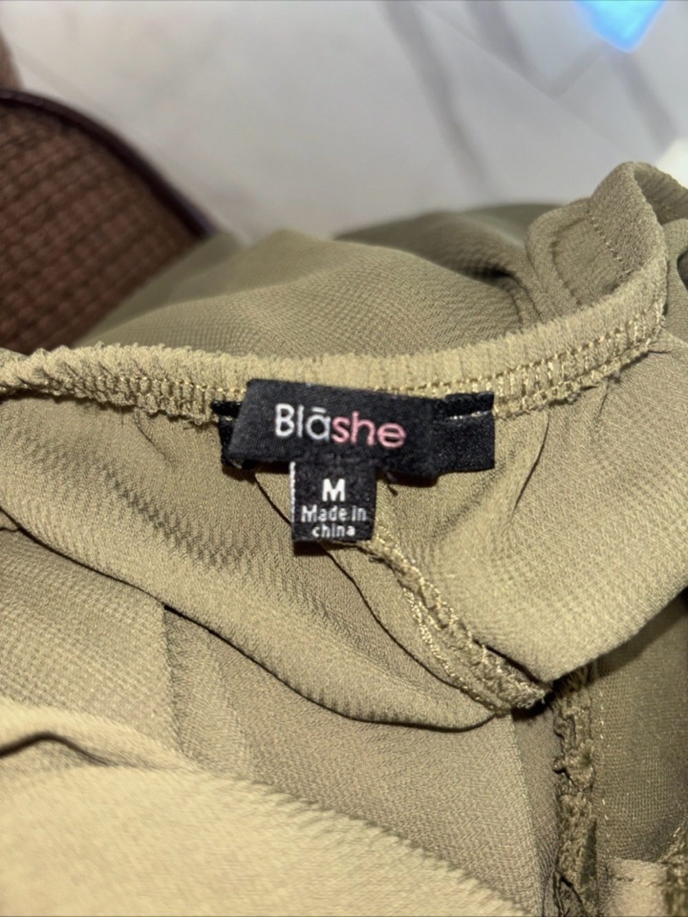 Blashe Olive Crochet Bodice Wide-Leg Jumpsuit Open Back V Neck Like New - Picture 11 of 16